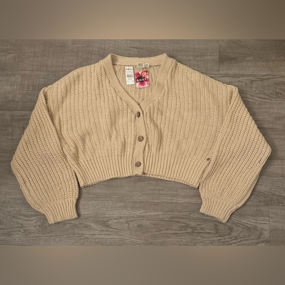 NWT Roxy Cream Ribbed Knit Cardigan Sweater Size L - Picture 1 of 6